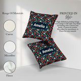 Custom Name Wild Strawberry Floral Navy Background Seamless Name Square Filled Cushion Throw Pillow Sofa Bed Home Decor Zip Washable UK Made