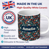 Personalized Custom Name Wild Strawberry Floral Navy Background Seamless Pattern Name Cute 11oz Ceramic Coffee Tea Mug White Large Handle