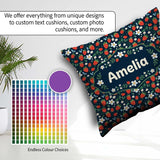 Custom Name Wild Strawberry Floral Navy Background Seamless Name Square Filled Cushion Throw Pillow Sofa Bed Home Decor Zip Washable UK Made