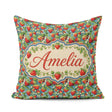 Custom Name Juicy Strawberry Vine Blue Background Seamless Name Square Filled Cushion Throw Pillow Sofa Bed Home Decor Zip Washable UK Made