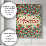 Personalised Name Juicy Strawberry Vine Custom  Modern Room Accent Elegant Feature Canvas Wall Art Print Decor Picture Ready to Hang