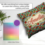 Custom Name Juicy Strawberry Vine Blue Background Seamless Name Square Filled Cushion Throw Pillow Sofa Bed Home Decor Zip Washable UK Made