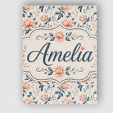 Personalised Name Soft Peach Floral Botanical Custom Unique Gift Idea Modern Room Accent Canvas Wall Art Print Decor Picture Ready to Hang