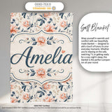 Soft Peach Floral Botanical Elegant Seamless Pattern Name Cute  Personalised Custom Name Super Soft Fleece Blanket Bed Sofa Throw