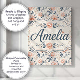 Personalised Name Soft Peach Floral Botanical Custom Unique Gift Idea Modern Room Accent Canvas Wall Art Print Decor Picture Ready to Hang