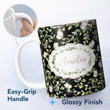 Personalized Custom Name Elegant Gold Butterfly Sparkle Seamless Pattern Thoughtful Gift Idea 11oz Ceramic Coffee Tea Mug White Large Handle