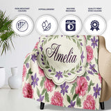 Classic Floral Peony Lilac Beige Seamless Pattern Name Cute Unique  Personalised Custom Name Super Soft Fleece Blanket Bed Sofa Throw