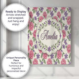 Personalised Name Classic Floral Peony Custom  Modern Room Accent Elegant Feature Canvas Wall Art Print Decor Picture Ready to Hang