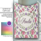 Classic Floral Peony Lilac Beige Seamless Pattern Name Cute Unique  Personalised Custom Name Super Soft Fleece Blanket Bed Sofa Throw