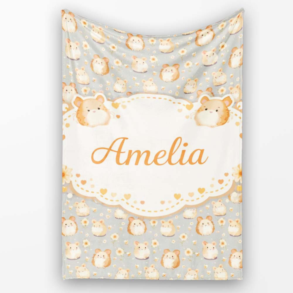 Soft Beige Hamster Daisy Floral Seamless Pattern Cute Unique Gift  Personalised Custom Name Super Soft Fleece Blanket Bed Sofa Throw