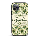 Vintage Green Botanical Floral Garden Seamless Custom Name Protective Phone Case Mobile Cover Durable Everyday Smartphone Shock Resistant