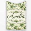 Vintage Green Botanical Floral Garden Seamless Pattern Name Cute  Personalised Custom Name Super Soft Fleece Blanket Bed Sofa Throw