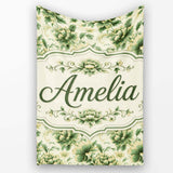 Vintage Green Botanical Floral Garden Seamless Pattern Name Cute  Personalised Custom Name Super Soft Fleece Blanket Bed Sofa Throw