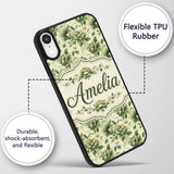 Vintage Green Botanical Floral Garden Seamless Custom Name Protective Phone Case Mobile Cover Durable Everyday Smartphone Shock Resistant