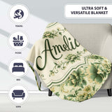 Vintage Green Botanical Floral Garden Seamless Pattern Name Cute  Personalised Custom Name Super Soft Fleece Blanket Bed Sofa Throw