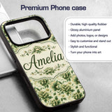 Vintage Green Botanical Floral Garden Seamless Custom Name Protective Phone Case Mobile Cover Durable Everyday Smartphone Shock Resistant