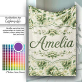 Vintage Green Botanical Floral Garden Seamless Pattern Name Cute  Personalised Custom Name Super Soft Fleece Blanket Bed Sofa Throw
