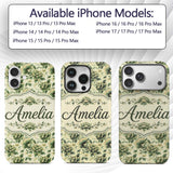 Vintage Green Botanical Floral Garden Seamless Custom Name Protective Phone Case Mobile Cover Durable Everyday Smartphone Shock Resistant