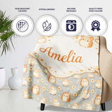 Soft Beige Hamster Daisy Floral Seamless Pattern Cute Unique Gift  Personalised Custom Name Super Soft Fleece Blanket Bed Sofa Throw