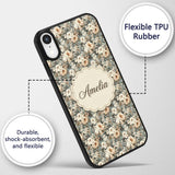 Elegant Cream Peach Floral Bouquet Printed Design Custom Name Protective Phone Case Mobile Cover Durable Everyday Smartphone Shock Resistant
