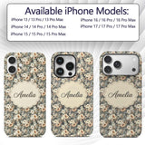 Elegant Cream Peach Floral Bouquet Printed Design Custom Name Protective Phone Case Mobile Cover Durable Everyday Smartphone Shock Resistant