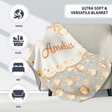 Soft Beige Hamster Daisy Floral Seamless Pattern Cute Unique Gift  Personalised Custom Name Super Soft Fleece Blanket Bed Sofa Throw