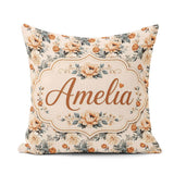 Custom Name Soft Neutral Floral Bouquet Beige Seamless Name Cute Square Filled Cushion Throw Pillow Sofa Bed Home Decor Zip Washable UK Made