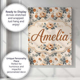 Personalised Name Soft Neutral Floral Custom Modern Room Accent Creative Decorator Style Canvas Wall Art Print Decor Picture Ready to Hang