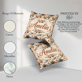 Custom Name Soft Neutral Floral Bouquet Beige Seamless Name Cute Square Filled Cushion Throw Pillow Sofa Bed Home Decor Zip Washable UK Made