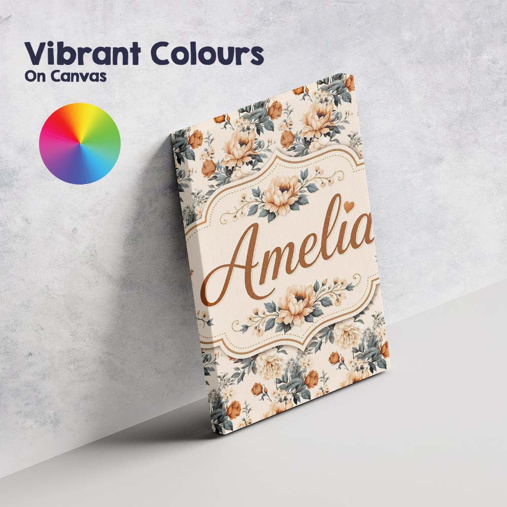 Personalised Name Soft Neutral Floral Custom Modern Room Accent Creative Decorator Style Canvas Wall Art Print Decor Picture Ready to Hang