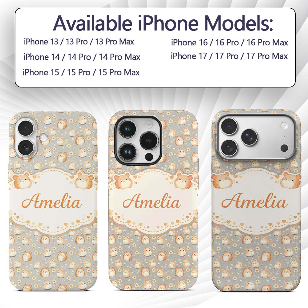 Soft Beige Hamster Daisy Floral Seamless Pattern Custom Name Protective Phone Case Mobile Cover Durable Everyday Smartphone Shock Resistant