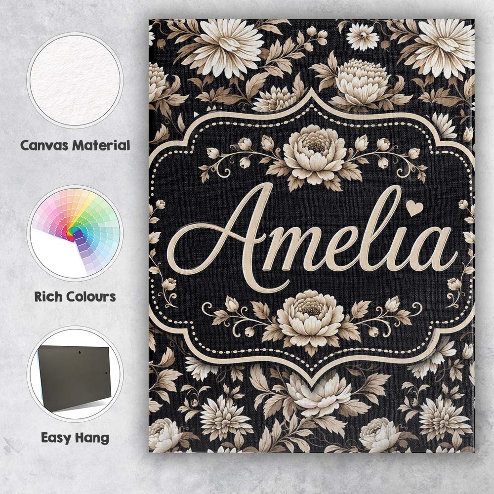 Personalised Name Elegant Ivory Floral Custom  Unique Gift Idea Modern Room Accent Canvas Wall Art Print Decor Picture Ready to Hang