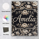 Personalised Name Elegant Ivory Floral Custom  Unique Gift Idea Modern Room Accent Canvas Wall Art Print Decor Picture Ready to Hang