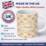 Personalized Custom Name Vintage Red Lily Floral Soft Beige Background Seamless Pattern Name 11oz Ceramic Coffee Tea Mug White Large Handle