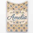 Classic Blue Floral Geometric Tile Pattern Seamless Name Cute  Personalised Custom Name Super Soft Fleece Blanket Bed Sofa Throw