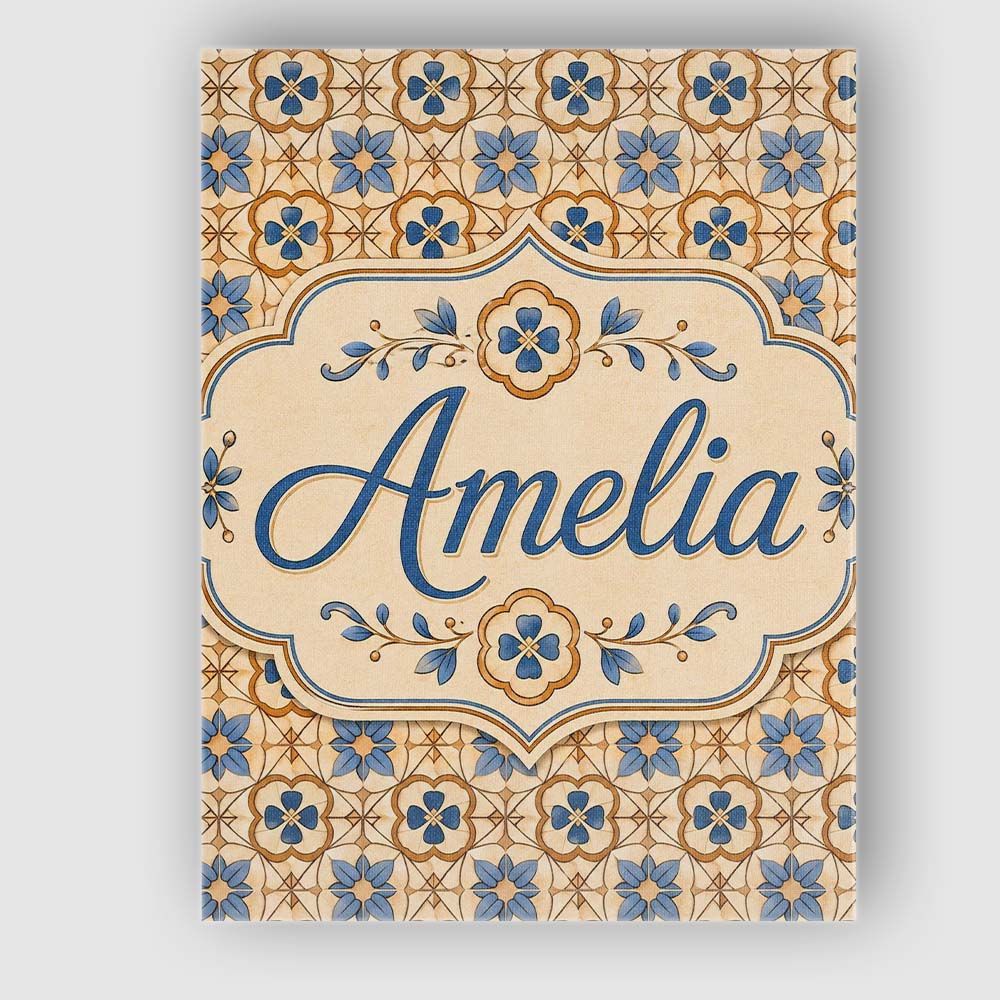 Personalised Name Classic Blue Floral Custom Modern Room Accent Creative Decorator Style Canvas Wall Art Print Decor Picture Ready to Hang