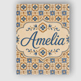 Personalised Name Classic Blue Floral Custom Modern Room Accent Creative Decorator Style Canvas Wall Art Print Decor Picture Ready to Hang