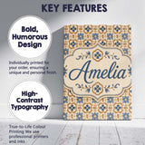 Personalised Name Classic Blue Floral Custom Modern Room Accent Creative Decorator Style Canvas Wall Art Print Decor Picture Ready to Hang