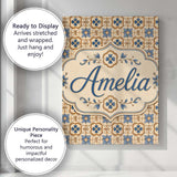 Personalised Name Classic Blue Floral Custom Modern Room Accent Creative Decorator Style Canvas Wall Art Print Decor Picture Ready to Hang
