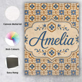 Personalised Name Classic Blue Floral Custom Modern Room Accent Creative Decorator Style Canvas Wall Art Print Decor Picture Ready to Hang