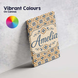 Personalised Name Classic Blue Floral Custom Modern Room Accent Creative Decorator Style Canvas Wall Art Print Decor Picture Ready to Hang
