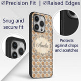 Vintage Blue Beige Ceramic Tile Floral Pattern Custom Name Protective Phone Case Mobile Cover Durable Everyday Smartphone Shock Resistant