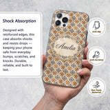 Vintage Blue Beige Ceramic Tile Floral Pattern Custom Name Protective Phone Case Mobile Cover Durable Everyday Smartphone Shock Resistant