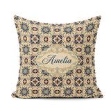 Custom Name Intricate Moroccan Star Tile Blue Beige Pattern Name Square Filled Cushion Throw Pillow Sofa Bed Home Decor Zip Washable UK Made