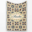 Intricate Moroccan Star Tile Blue Beige Pattern Seamless Name Cute  Personalised Custom Name Super Soft Fleece Blanket Bed Sofa Throw