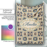 Intricate Moroccan Star Tile Blue Beige Pattern Seamless Name Cute  Personalised Custom Name Super Soft Fleece Blanket Bed Sofa Throw