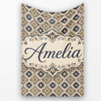 Classic Vintage Blue Gold Geometric Tile Seamless Pattern Custom  Personalised Custom Name Super Soft Fleece Blanket Bed Sofa Throw