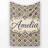 Classic Vintage Blue Gold Geometric Tile Seamless Pattern Custom  Personalised Custom Name Super Soft Fleece Blanket Bed Sofa Throw