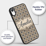 Classic Vintage Blue Gold Geometric Tile Seamless Custom Name Protective Phone Case Mobile Cover Durable Everyday Smartphone Shock Resistant
