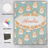 Personalised Name Cartoon Hamster Bow Tie Teal Seamless Pattern Cute Custom  Home Canvas Wall Art Print Decor Picture Ready to Hang